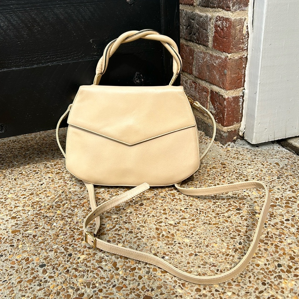 VINTAGE Beige Leather Bag Neutral Crossbody Sling Parisian LA BAGAGERIE FRANCE